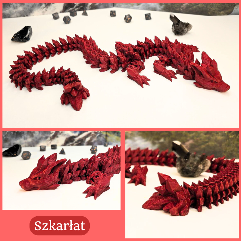 Przegubowy smok kryształowy (Szkarłat, XL, 70cm)